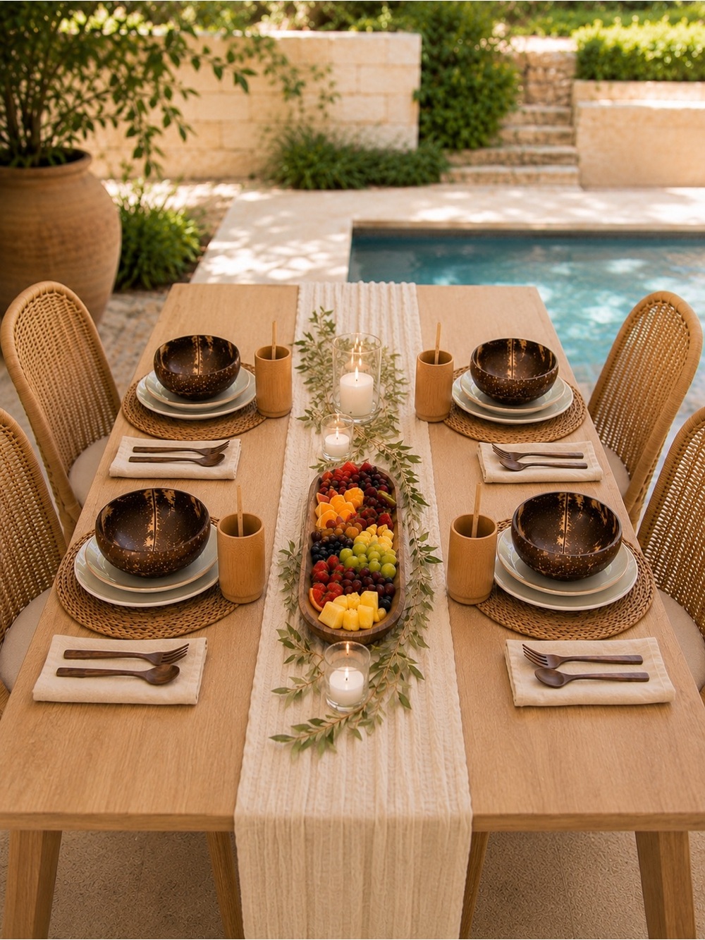 Coconut Bowls 20 Piece Coconut Shell Bamboo Dinnerware Set for 4